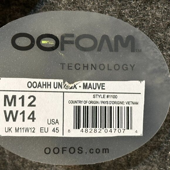 Oofos OOAHH UNISEX MAUVE Recovery Slide/Sandals Size M12 / W14  **NWT**  (E/P) - Picture 7 of 7